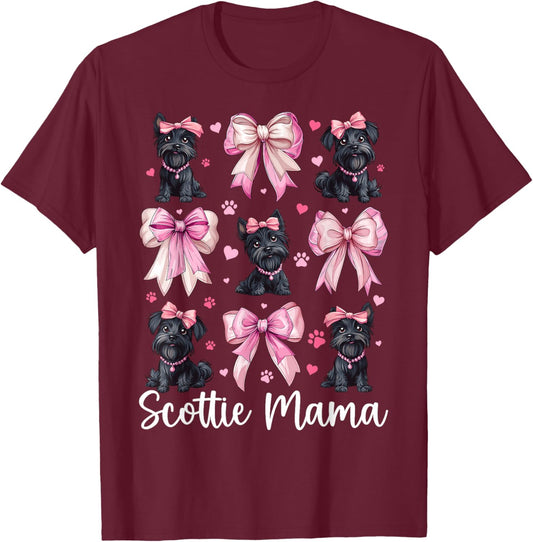 Scottie Mama Mom Scottish Terrier Dog Mother's Day Coquette T-Shirt - T-Shirt | Maroon