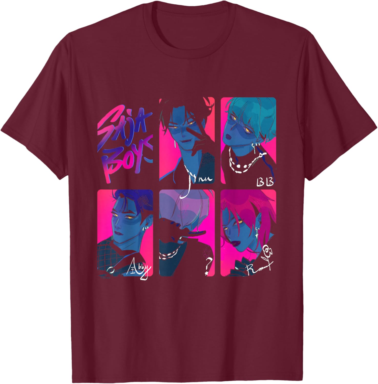 Kpop Demon Hunters Saja Boys Photocards Officially Licensed T-Shirt - T-Shirt | Maroon