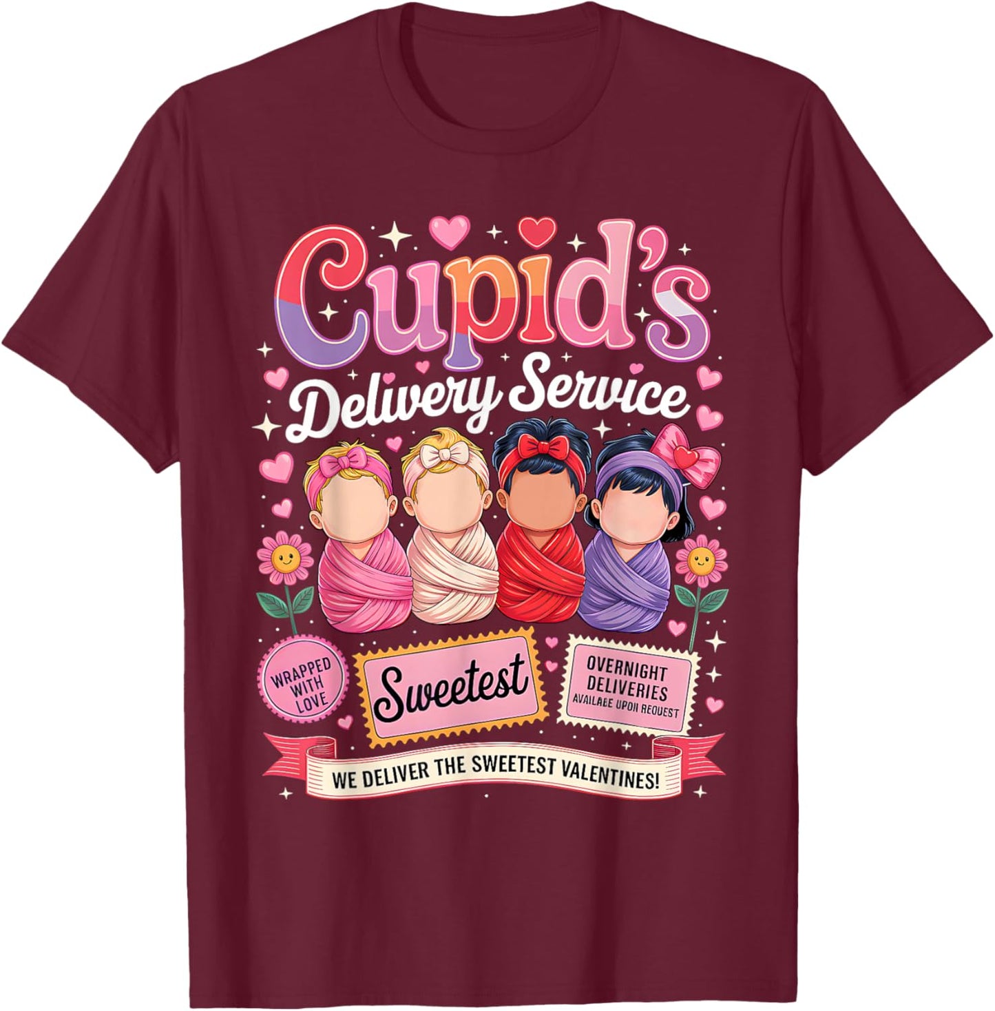 Nurse Valentine Cupid's Delivery Service Labor and Delivery T-Shirt - T-Shirt | Maroon