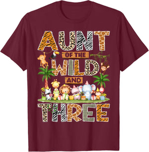Aunt of The Wild & Three 3rd Birthday Boy Safari Jungle T-Shirt - T-Shirt | Maroon