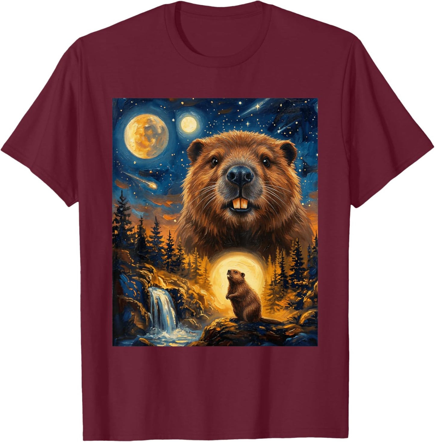 Beaver Howling to The Moon T-Shirt - T-Shirt | Maroon