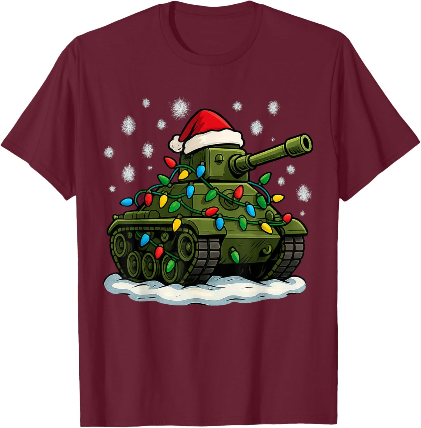 Christmas Lights Wrapped On Cute Kids Military Tank Lover T-Shirt - T-Shirt | Maroon