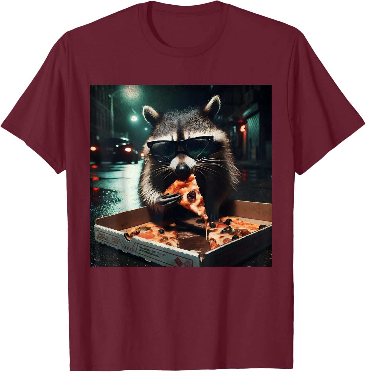 Pizza Raccoon Funny Night Food Quote T-Shirt - T-Shirt | Maroon