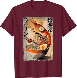 Kawaii Ramen Shrimp Retro Japanese Noodles Artwork T-Shirt - T-Shirt | Maroon