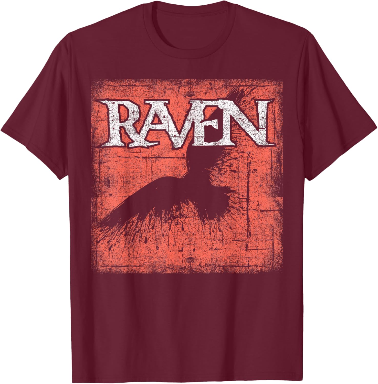 Raven Beautiful Night Bird silhouettte Black Crow Distressed T-Shirt - T-Shirt | Maroon