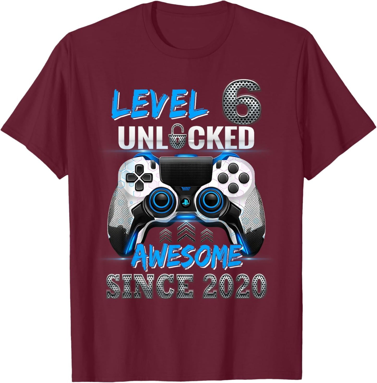 Level 6 Unlocked Awesome Since 2020 6th Birthday Gaming T-Shirt - T-Shirt | Maroon