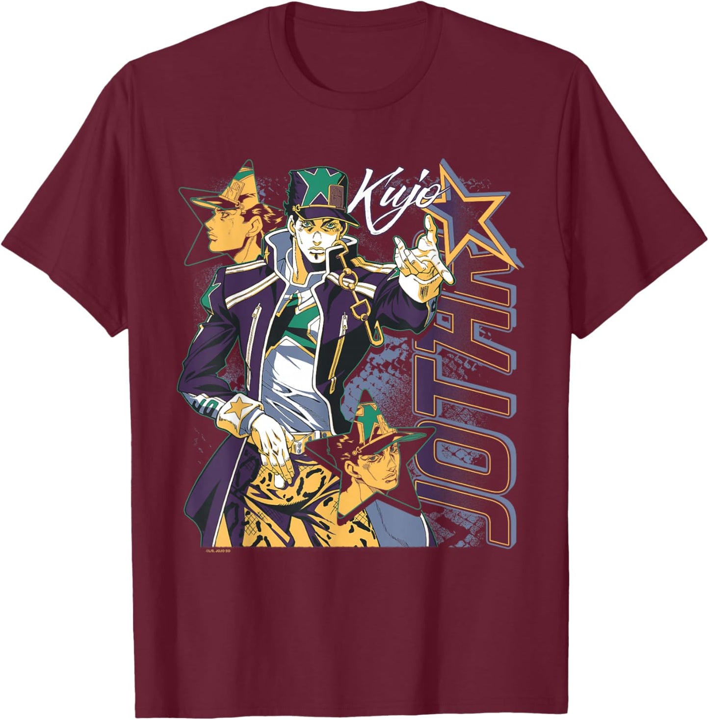 JoJo's Bizarre Adventure Kujo Jotaro Star Collage Anime T-Shirt - T-Shirt | Maroon