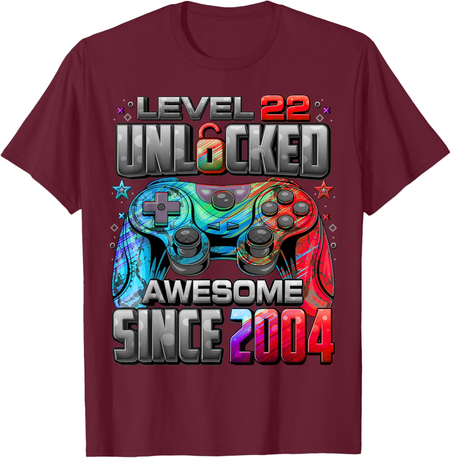 Level 22 Unlocked Awesome Since 2004 22nd Birthday Gaming T-Shirt - T-Shirt | Maroon