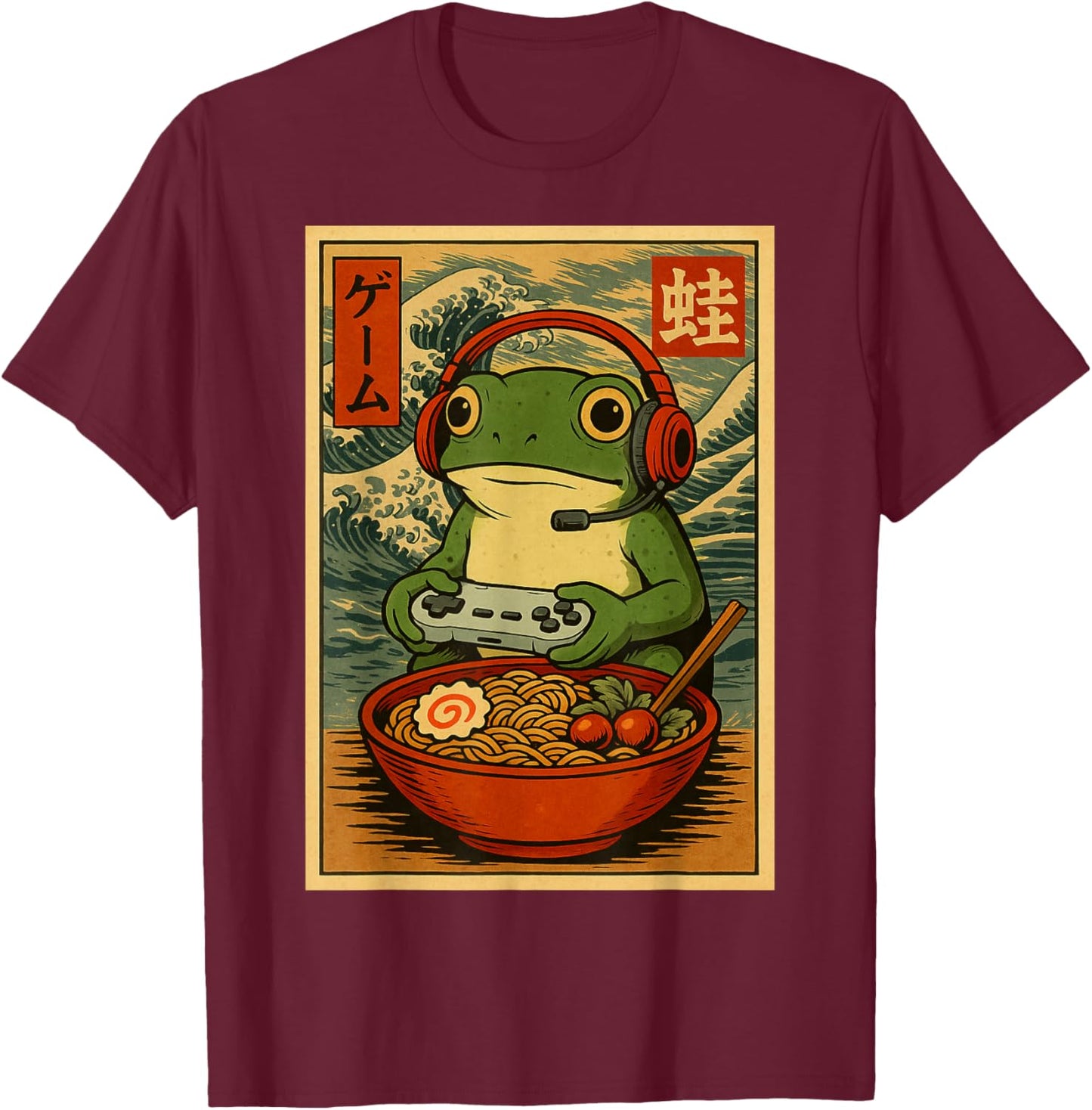 Funny Frog Gaming Ramen Japan Japanese Boy Men Kid T-Shirt - T-Shirt | Maroon
