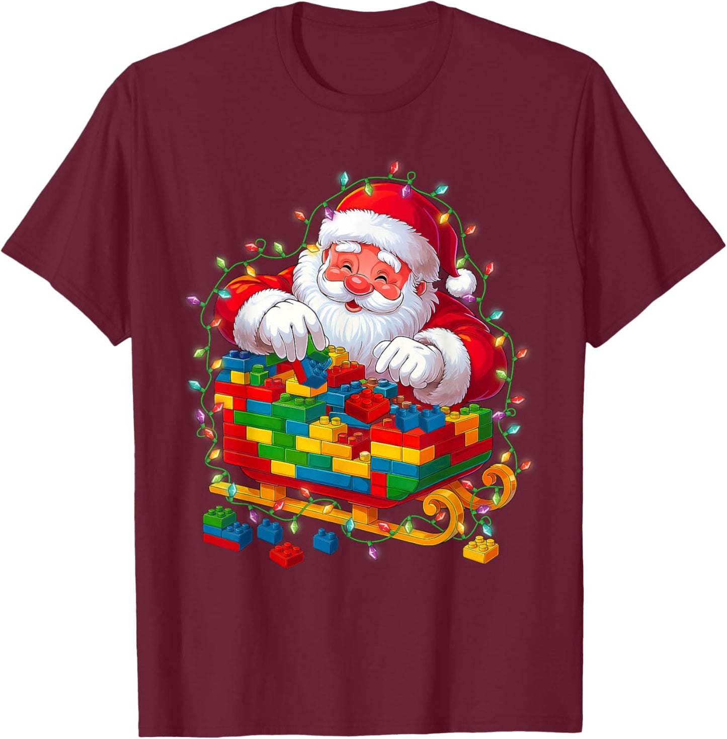 Building Blocks Santa Sleigh Master Builders Christmas Kids T-Shirt - T-Shirt | Maroon