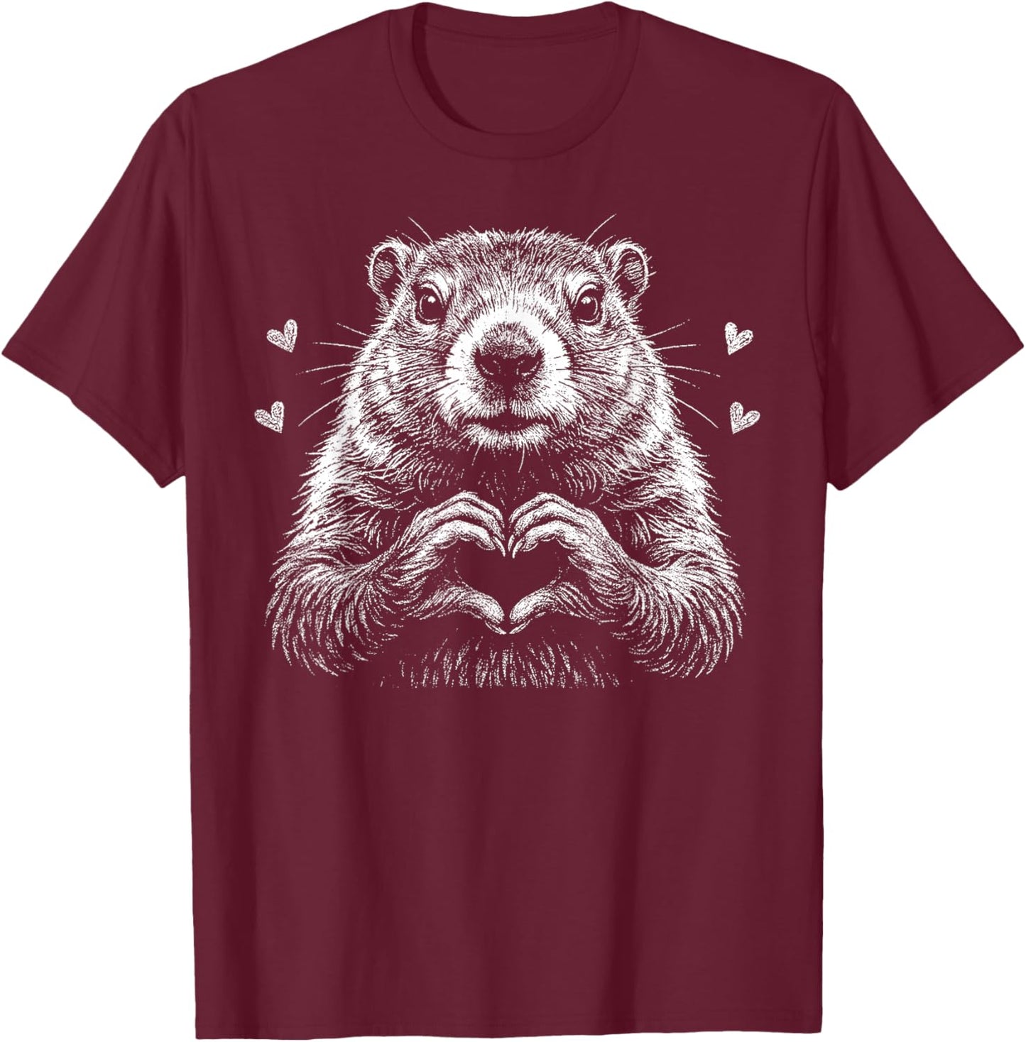 Groundhog Red Heart Shape Valentine's Day Animal Lovers T-Shirt - T-Shirt | Maroon