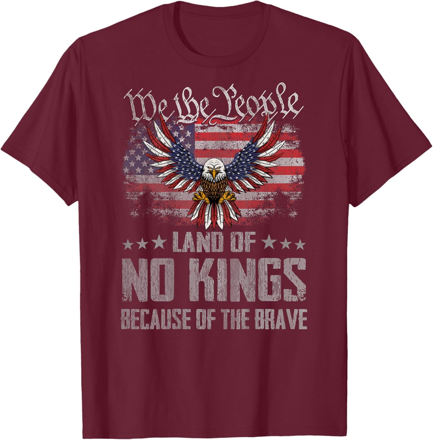 No Kings Shirt America Vintage Flag No Kings Day T-Shirt - T-Shirt | Maroon