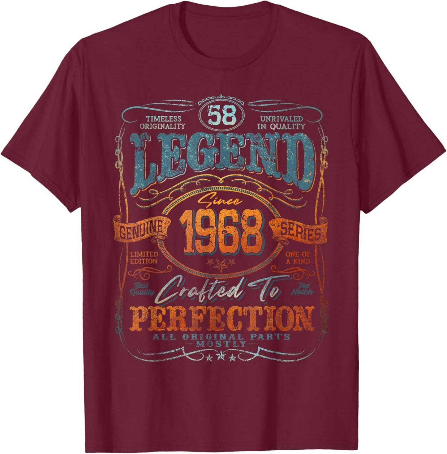 Vintage 1968 Limited Edition Shirt 58 Year Old 58th Birthday T-Shirt - T-Shirt | Maroon