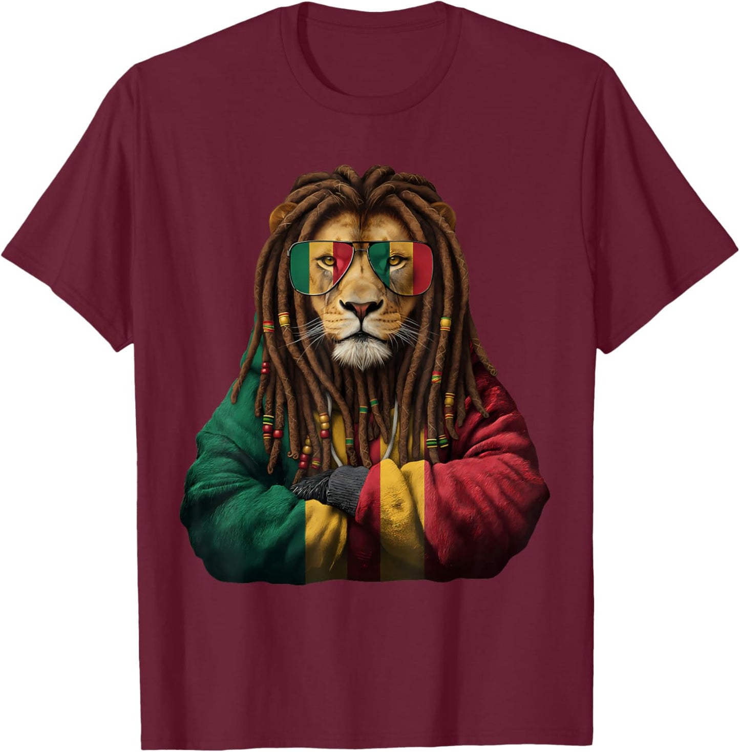 Rasta Reggae Lion of Judah Headphones Jamaican Reggae Music T-Shirt - T-Shirt | Maroon