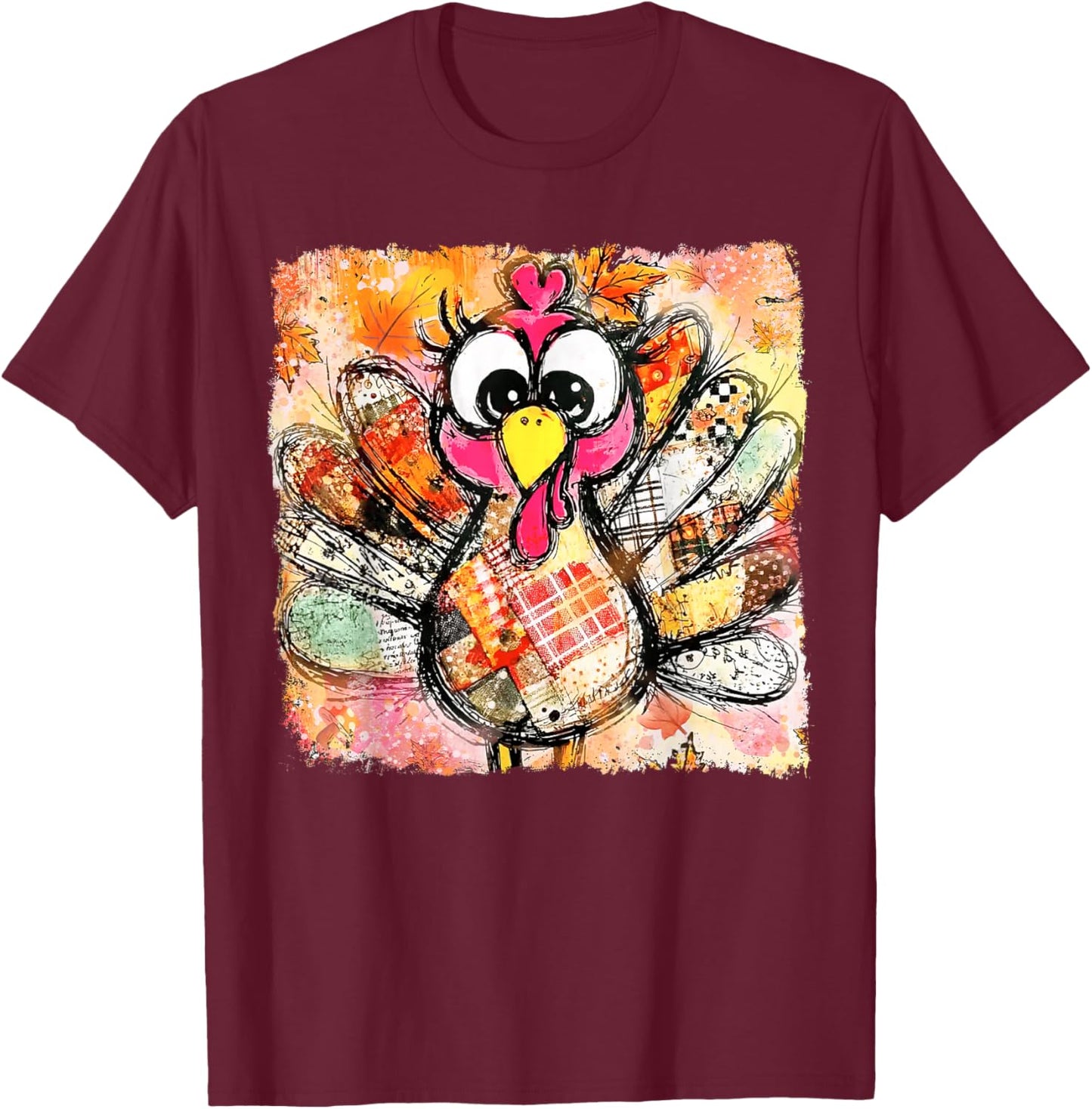 Retro Colorful Turkey Thanksgiving Family Fall Winter Autumn T-Shirt - T-Shirt | Maroon