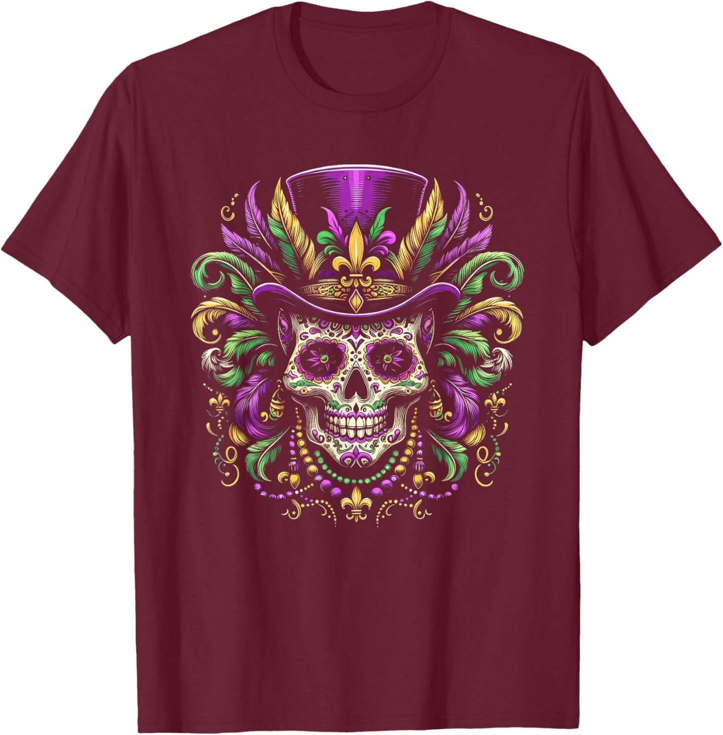 Mardi Gras Costume Sugar Skull Carnival New Orleans Trip T-Shirt - T-Shirt | Maroon