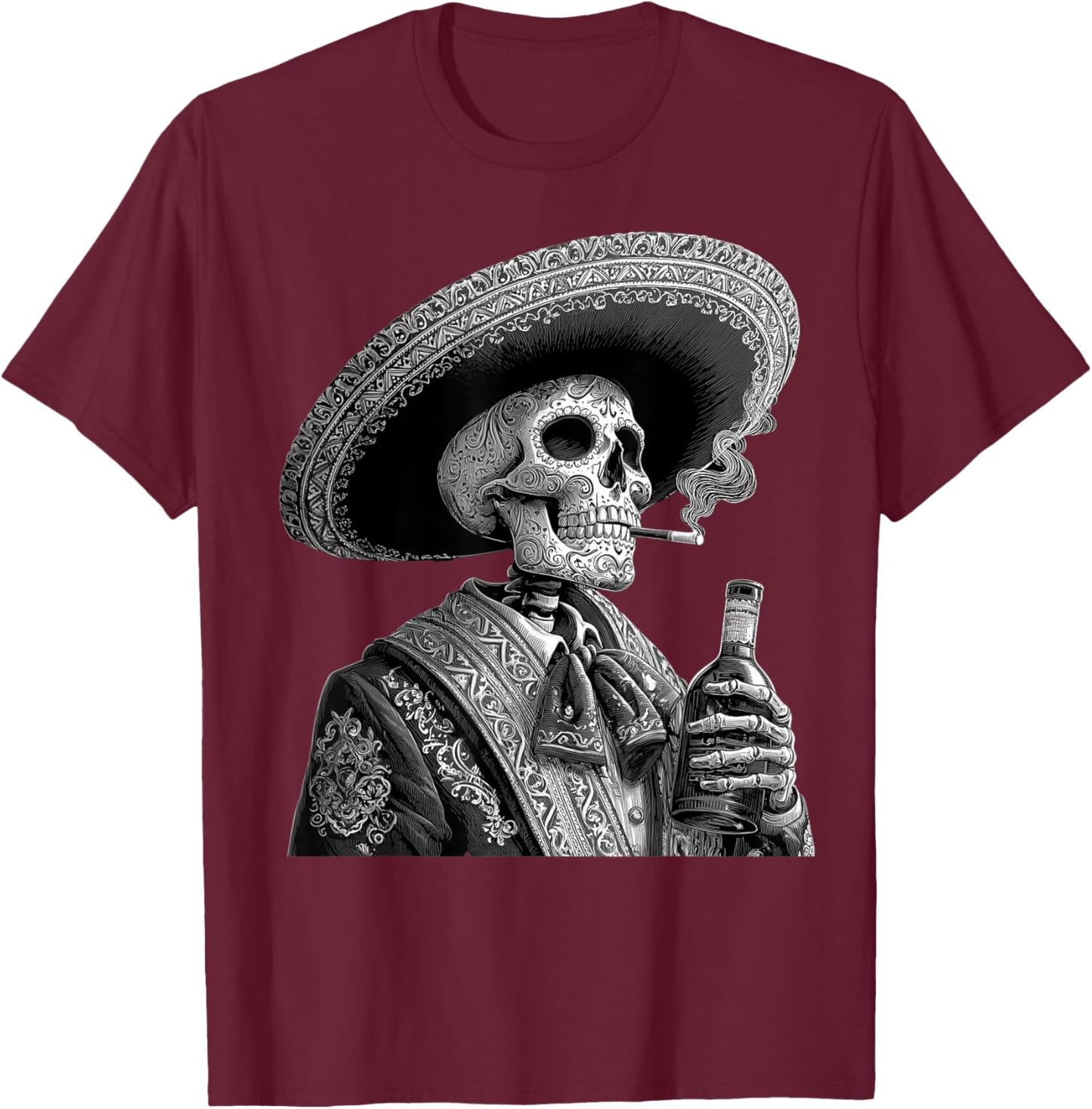 Vintage Mexican Heritage Skeleton Tequila Dia De Los Muertos T-Shirt - T-Shirt | Maroon