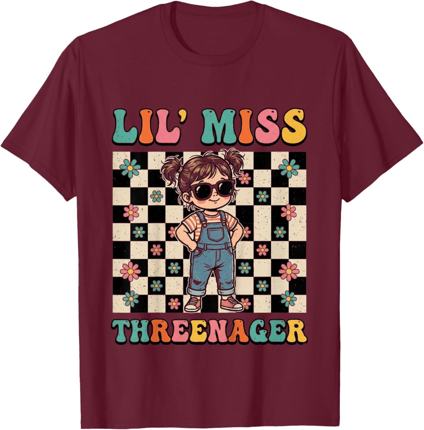 3rd Birthday Girl Sassy Toddler Lil Miss Threenager T-Shirt - T-Shirt | Maroon