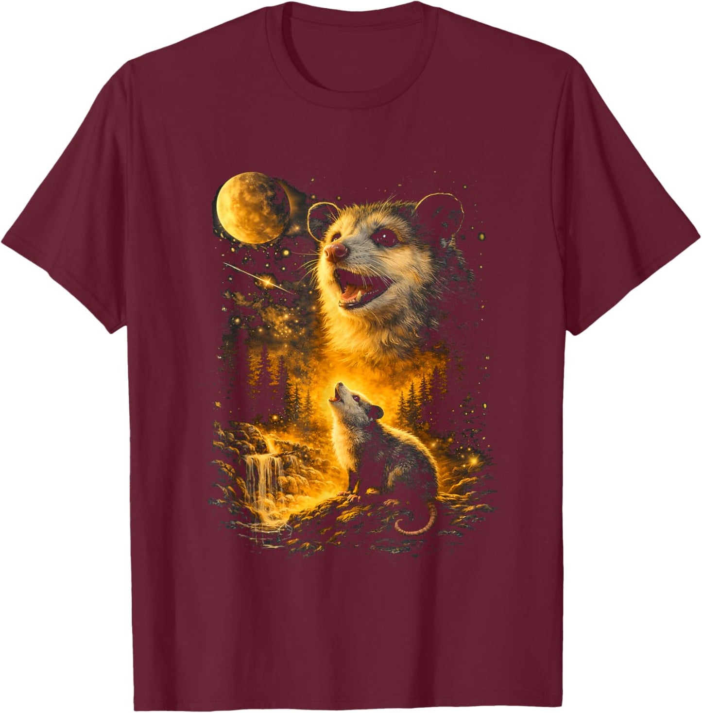 Possum Howling to The Moon Vintage Meme 90s Funny Possum T-Shirt - T-Shirt | Maroon