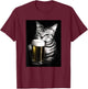 Vintage Cat Beer, Funny Cat Drinking Beer, Cat Lover T-Shirt - T-Shirt | Maroon