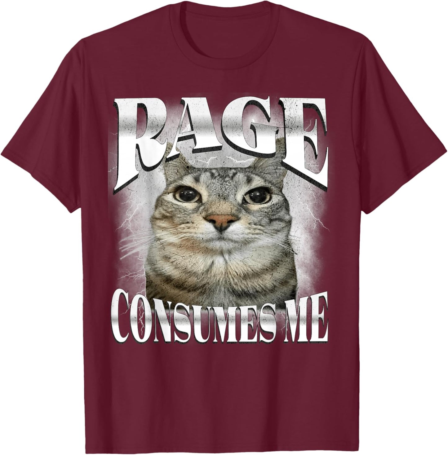 Rage Consumes Me Funny Silly Staring Cat Meme Women Men T-Shirt - T-Shirt | Maroon