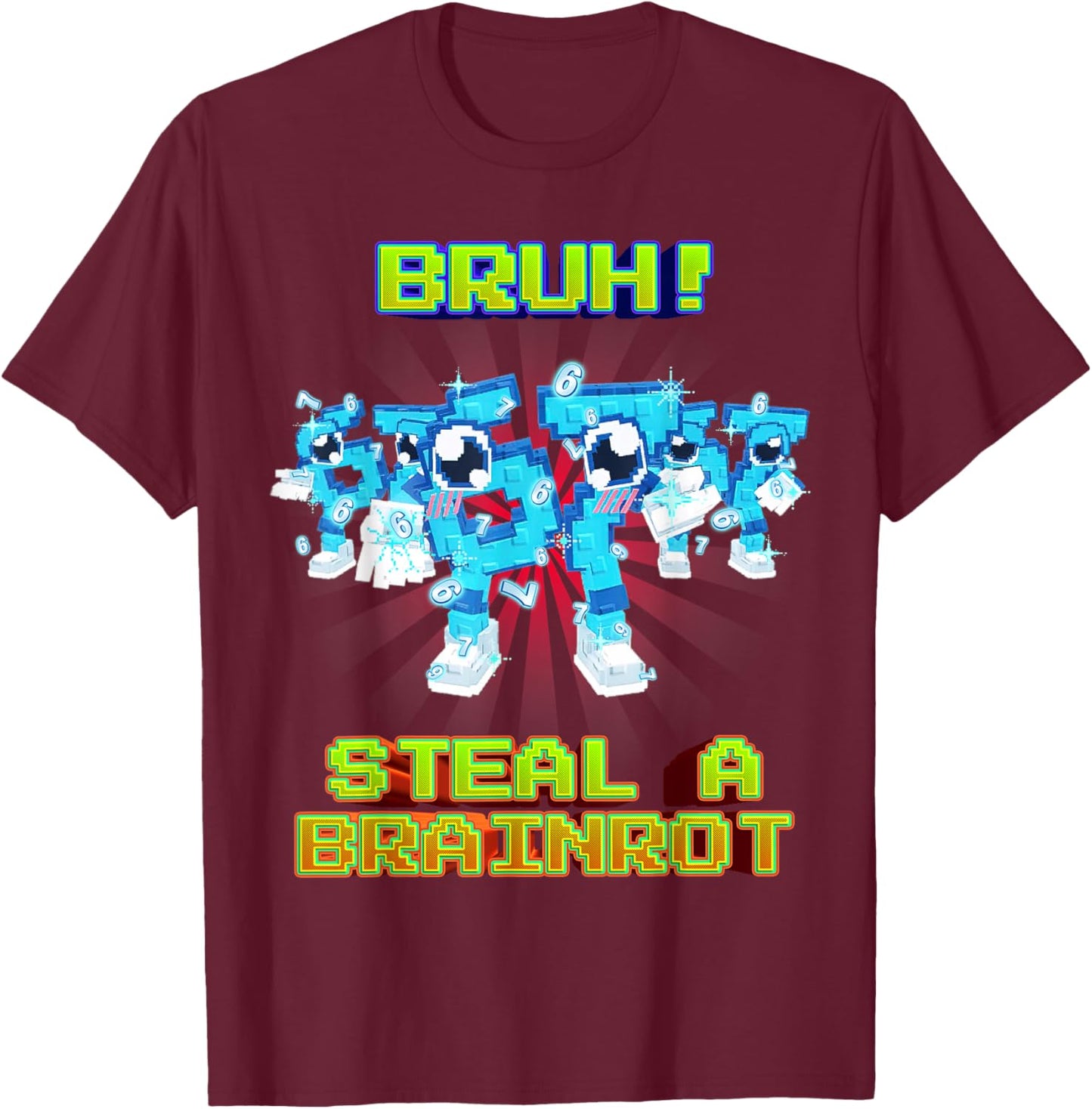 Bruh Los 67 Six Seven 6-7 Funny Brainrot for Boys Kids Teens T-Shirt - T-Shirt | Maroon