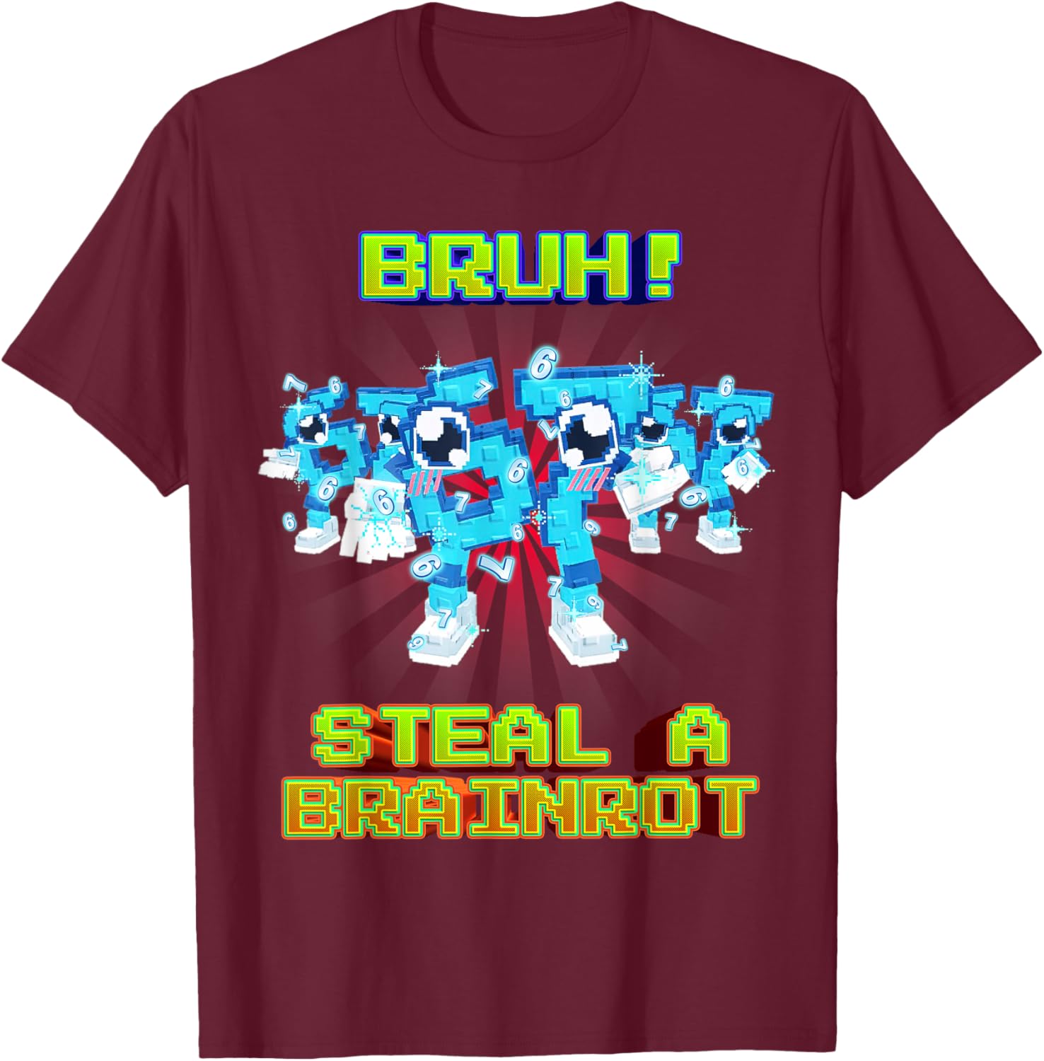 Bruh Los 67 Six Seven 6-7 Funny Brainrot for Boys Kids Teens T-Shirt - T-Shirt | Maroon