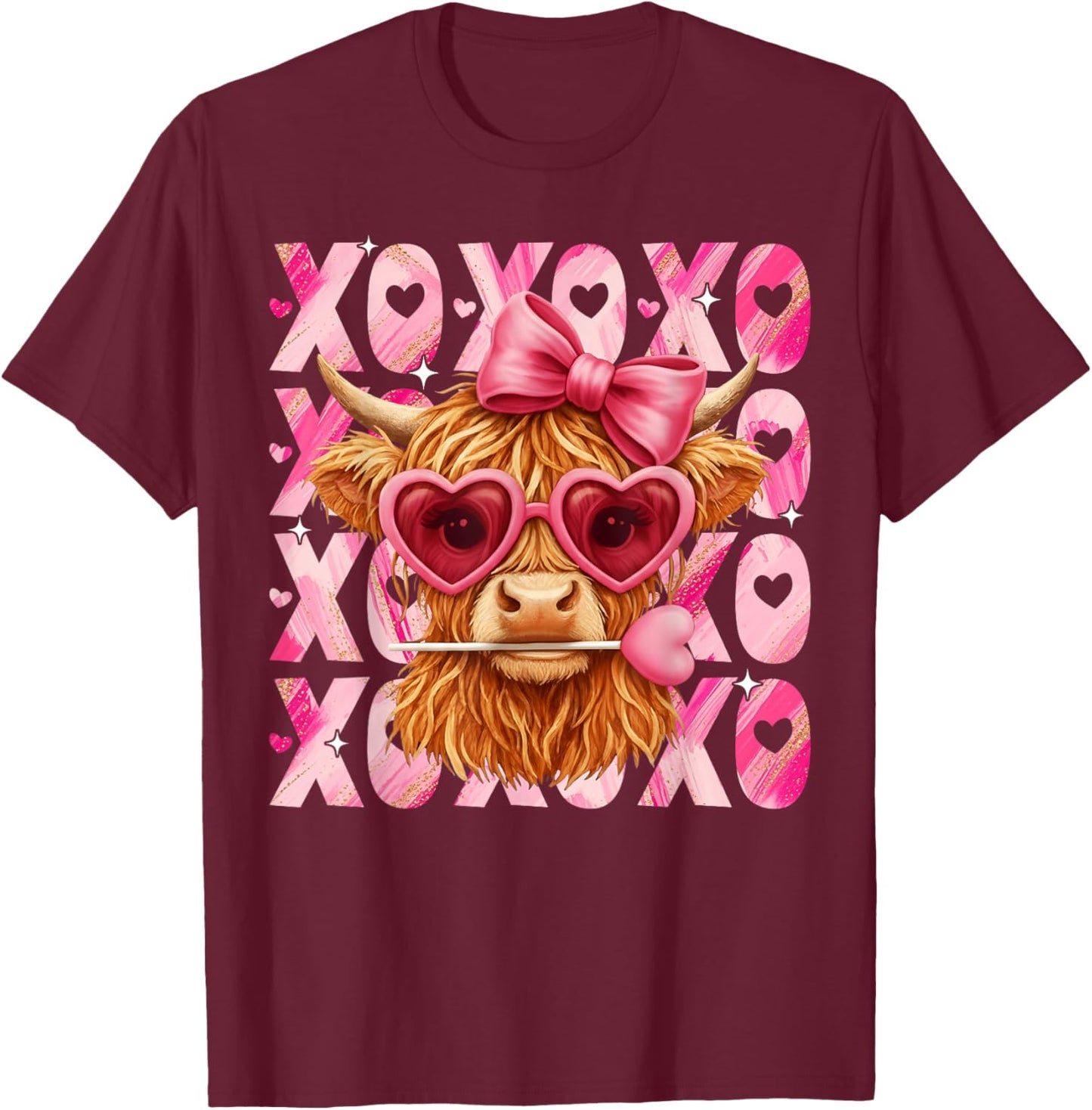 XOXO Valentine Heifer Cow Heart Sunglasses Girl Women Kid T-Shirt - T-Shirt | Maroon
