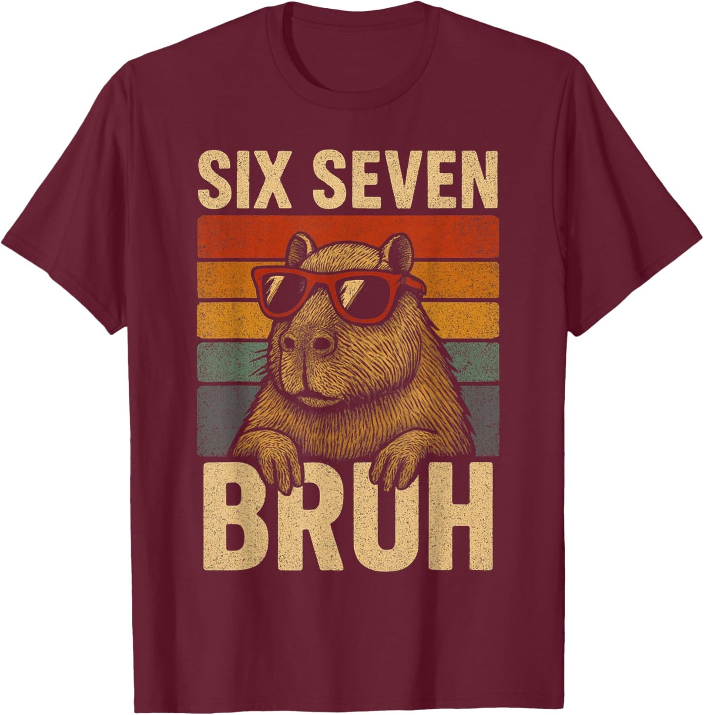 Six Seven Bruh Capybara Retro Vintage Funny 67 Meme Kids T-Shirt - T-Shirt | Maroon