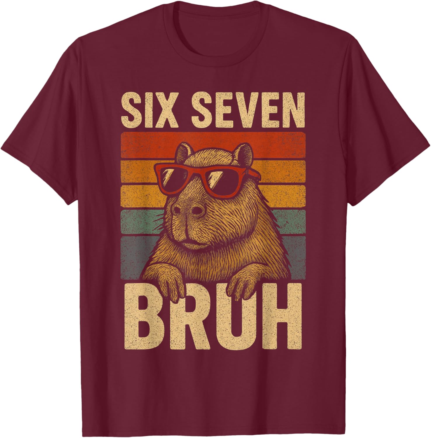 Six Seven Bruh Capybara Retro Vintage Funny 67 Meme Kids T-Shirt - T-Shirt | Maroon