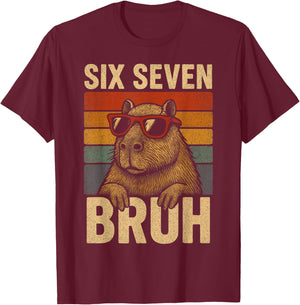 Six Seven Bruh Capybara Retro Vintage Funny 67 Meme Kids T-Shirt - T-Shirt | Maroon