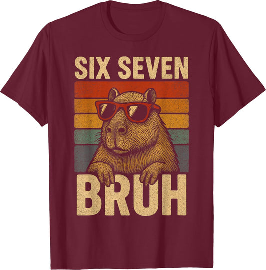 Six Seven Bruh Capybara Retro Vintage Funny 67 Meme Kids T-Shirt - T-Shirt | Maroon