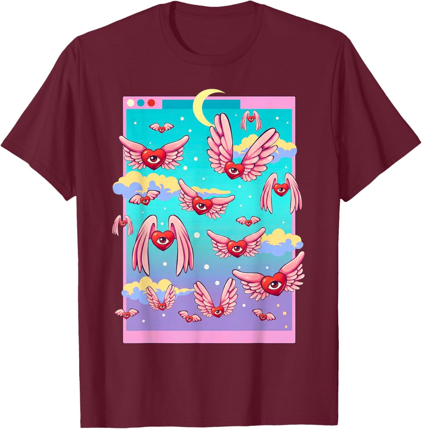 Weirdcore Trippy One Eyed Hearts Valentine's Day Dreamcore T-Shirt - T-Shirt | Maroon