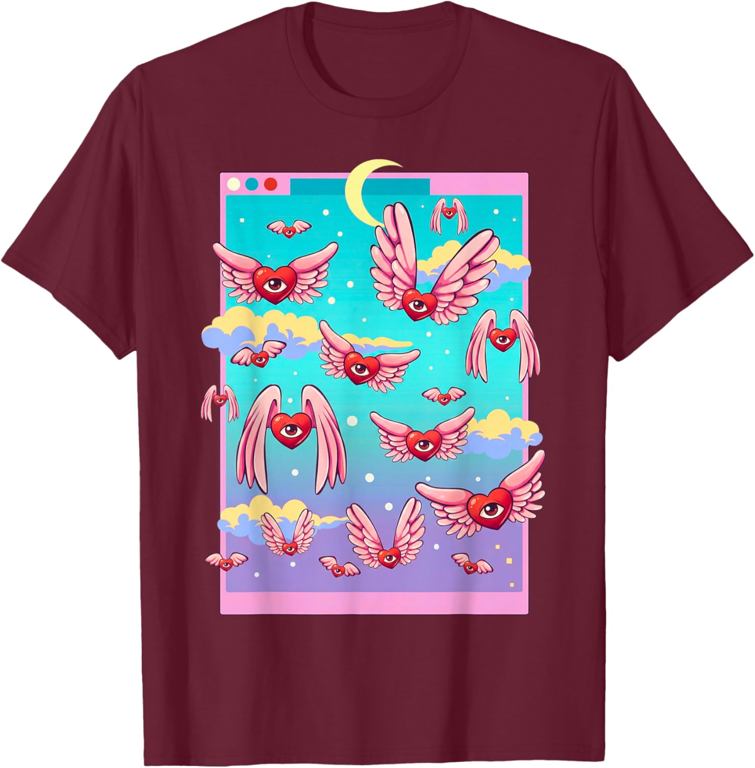 Weirdcore Trippy One Eyed Hearts Valentine's Day Dreamcore T-Shirt - T-Shirt | Maroon