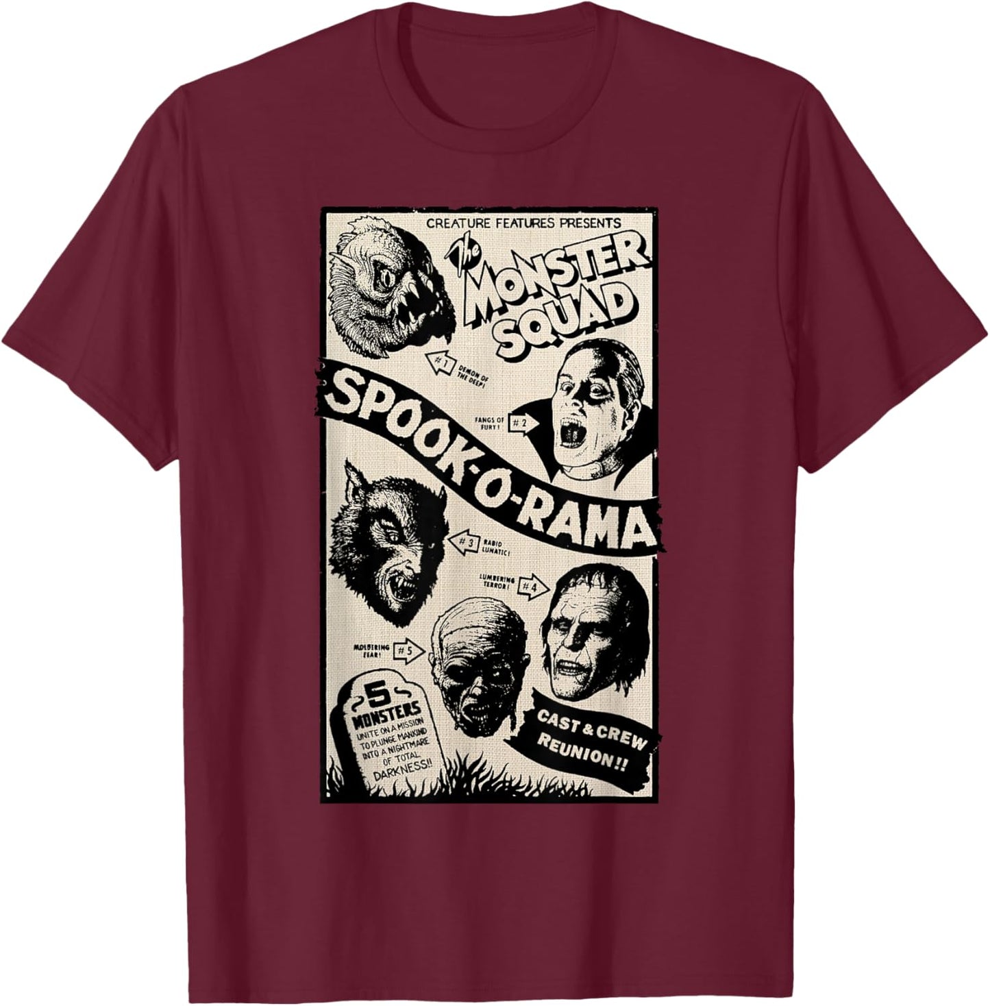 Vintage Halloween Spook-O-Rama Horror Show Monster Squad T-Shirt - T-Shirt | Maroon