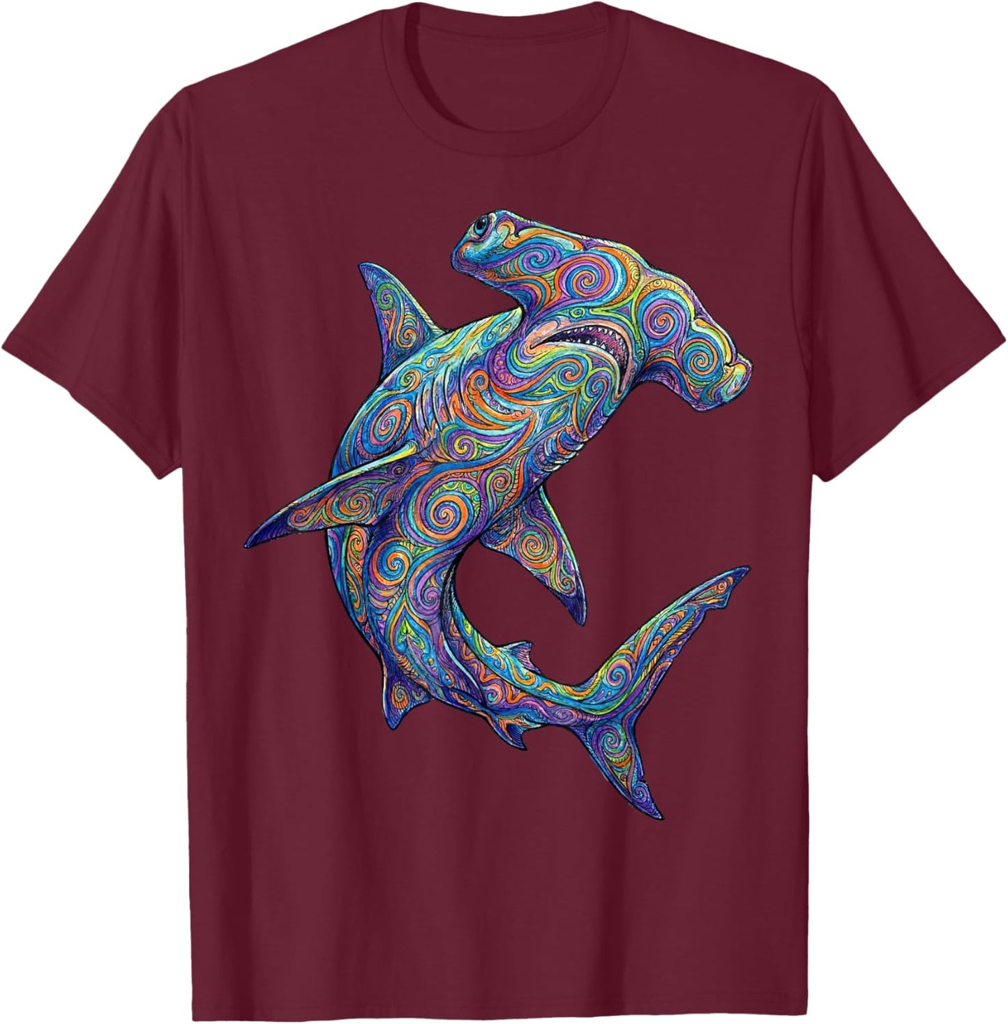 Colorful Hammerhead Shark Abstract Ocean Art Marine Life T-Shirt - T-Shirt | Maroon