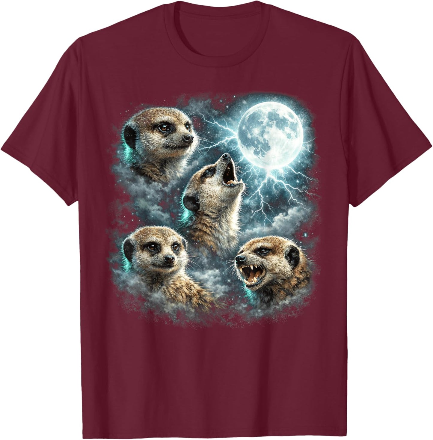 Howling Meerkats Vintage 90s Retro Moon Graphic T-Shirt - T-Shirt | Maroon