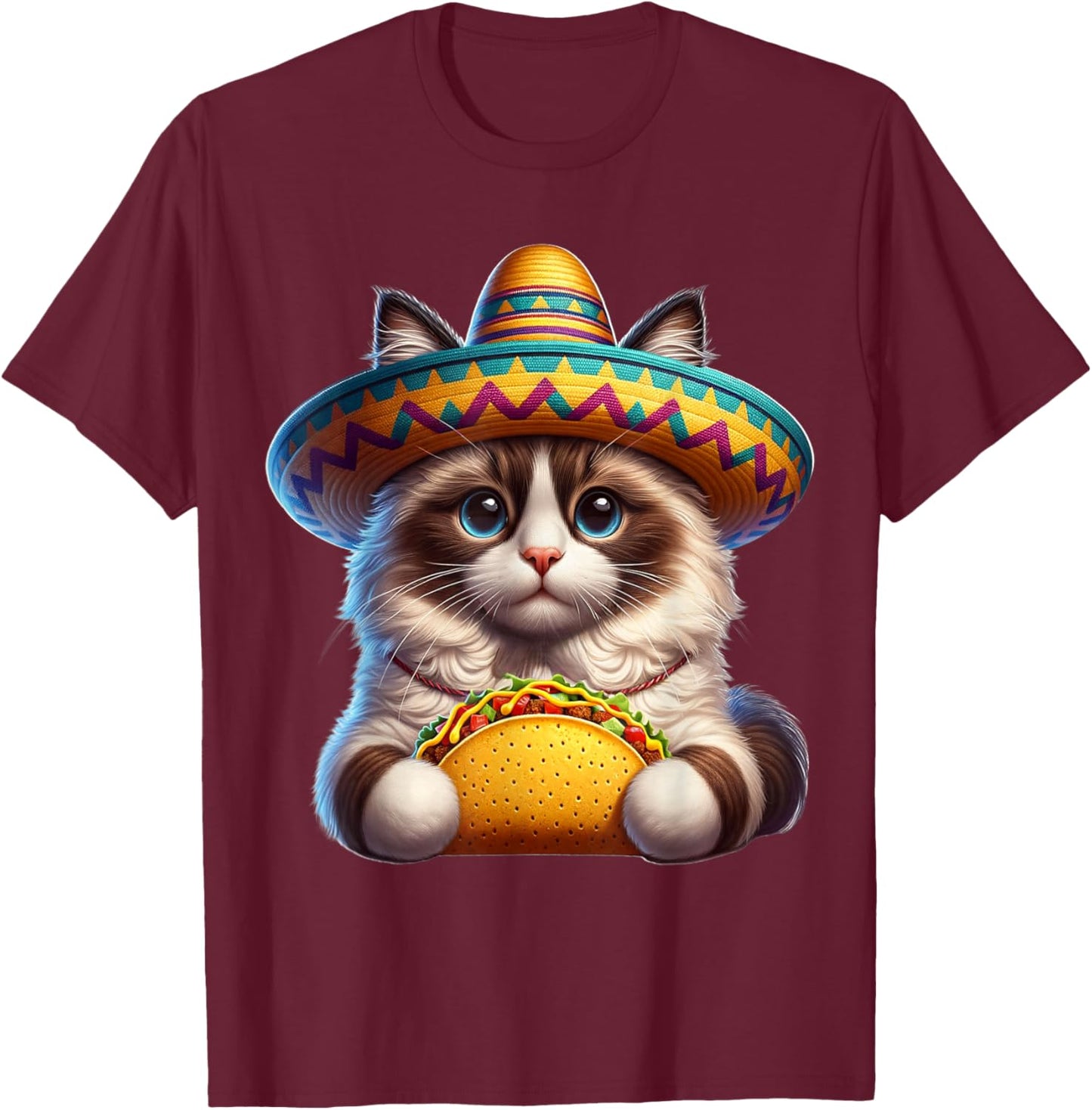 Ragdoll Cat Cinco De Mayo Cat T-Shirt - T-Shirt | Maroon