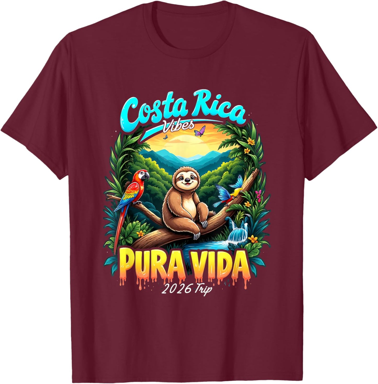 Costa Rica Souvenir 2026 Central America Pura Vida Travel T-Shirt - T-Shirt | Maroon