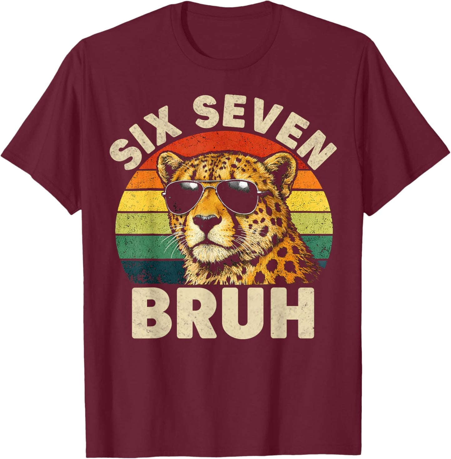 Boys Animal Print Clothes Six Seven Bruh Cheetah 67 Meme T-Shirt - T-Shirt | Maroon
