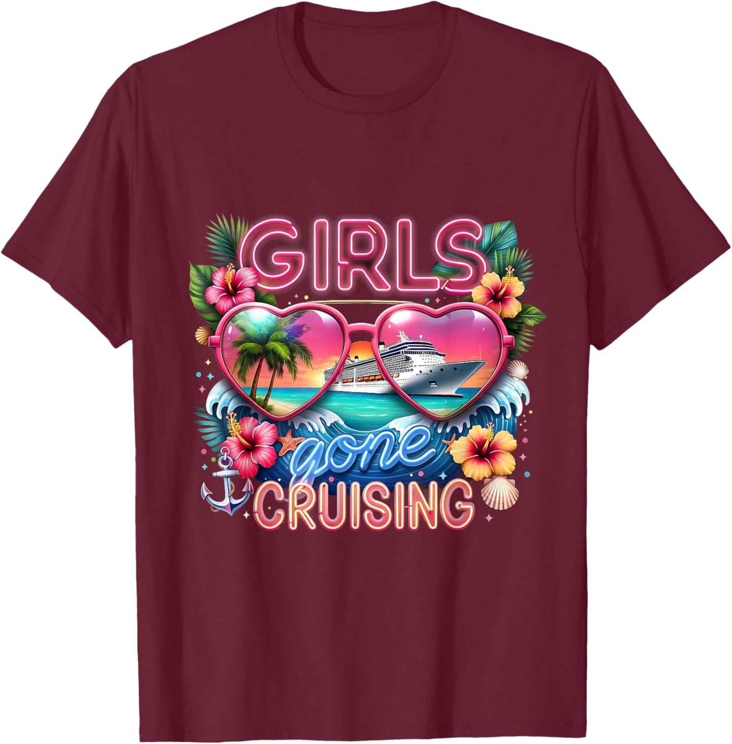 Girls Gone Cruising 2026 Tropical Trip T-Shirt - T-Shirt | Maroon