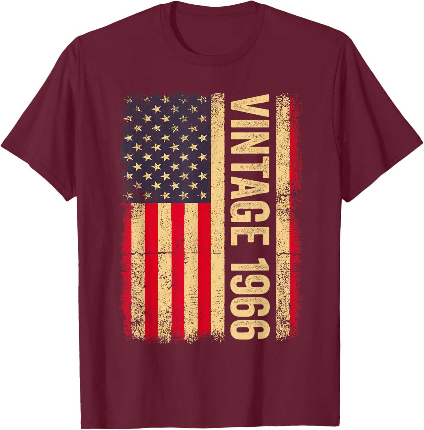 Vintage 1966 60th Birthday US Flag Retro 60 Years Old T-Shirt - T-Shirt | Maroon