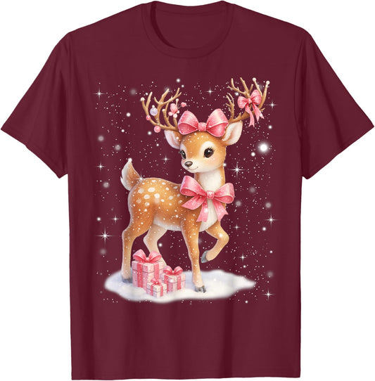 Cute Rudolph Pink Coquette Pajamas Christmas Xmas Girl Women T-Shirt - T-Shirt | Maroon