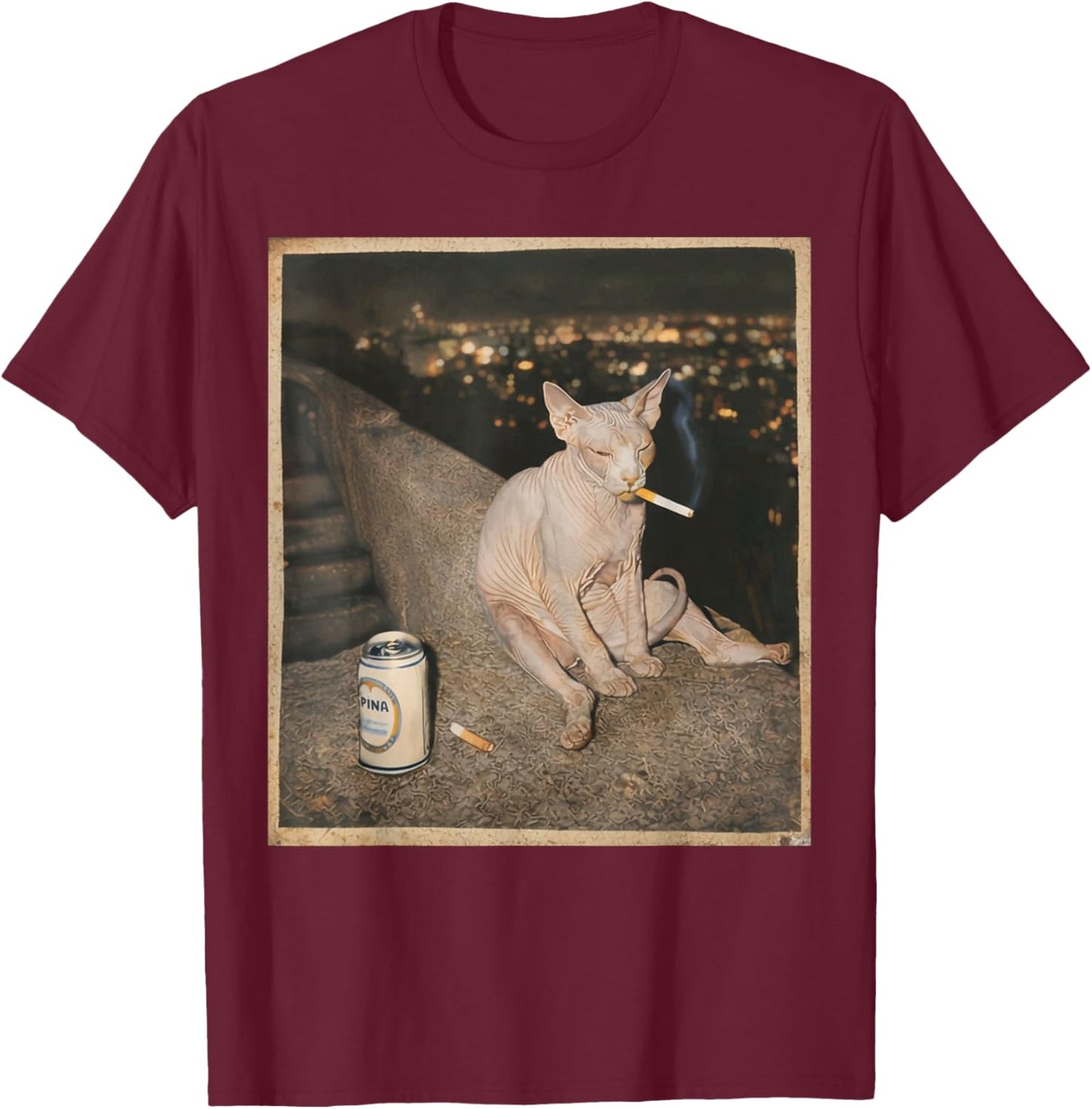 Smoking Sphynx Cat Meme Funny Cat Smoking Cigarette T-Shirt - T-Shirt | Maroon