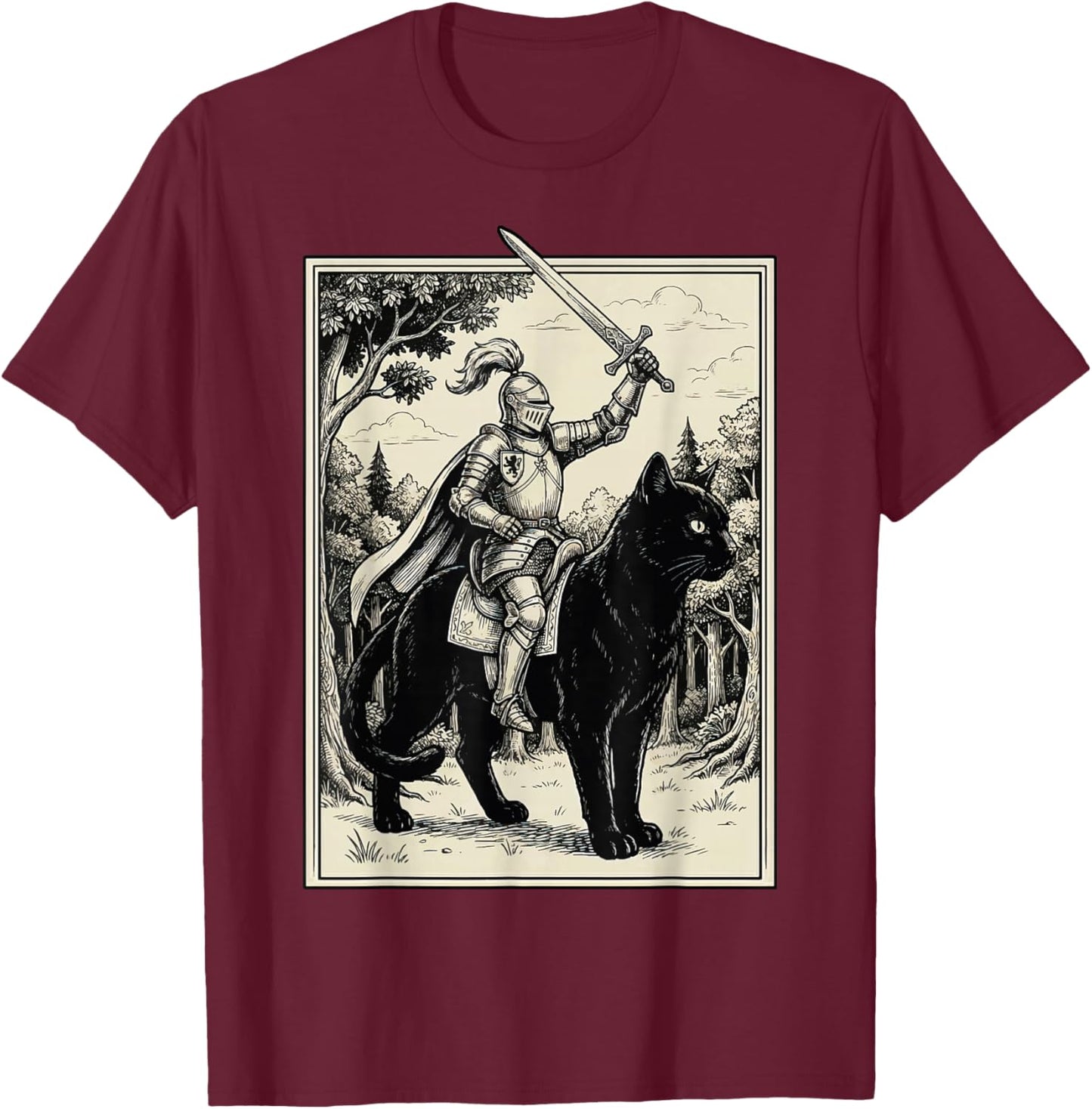 Knight Riding Cat T-Shirt - T-Shirt | Maroon