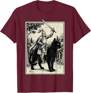 Knight Riding Cat T-Shirt - T-Shirt | Maroon