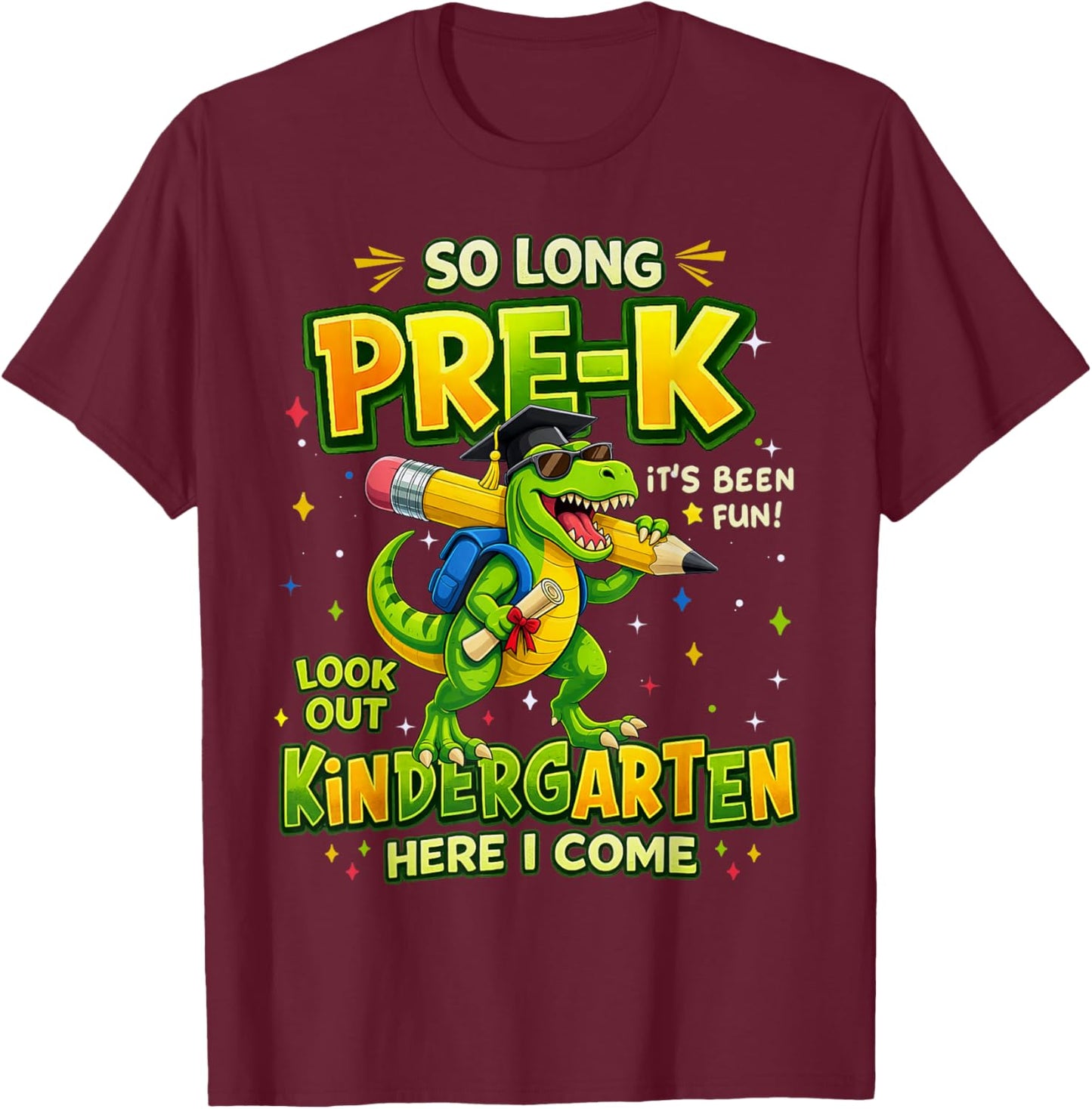 Preschool Graduation Dinosaur Boys Pre-K Graduate T-Shirt - T-Shirt | Maroon