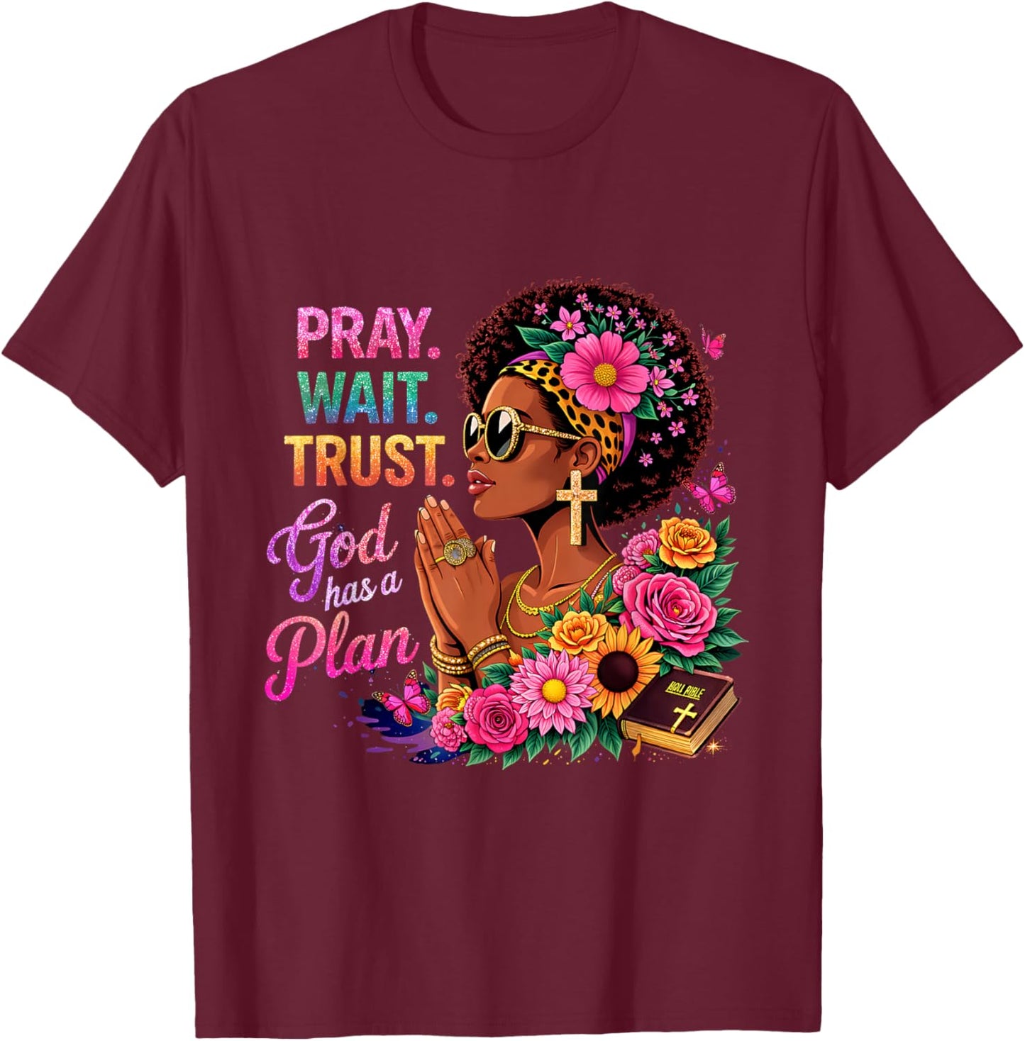 Faith Black Women African Melanin Queen God Christian T-Shirt - T-Shirt | Maroon