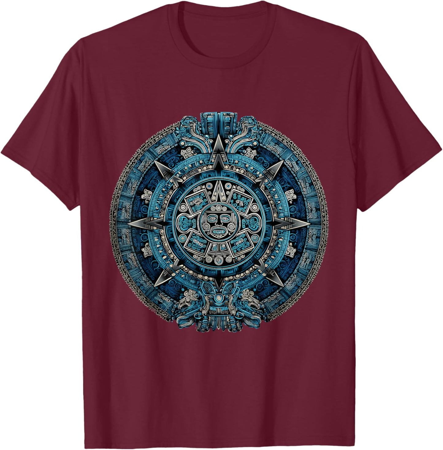 Ancient Mayan Calendar Maya Aztec Mexican Sun Stone Azteca T-Shirt - T-Shirt | Maroon