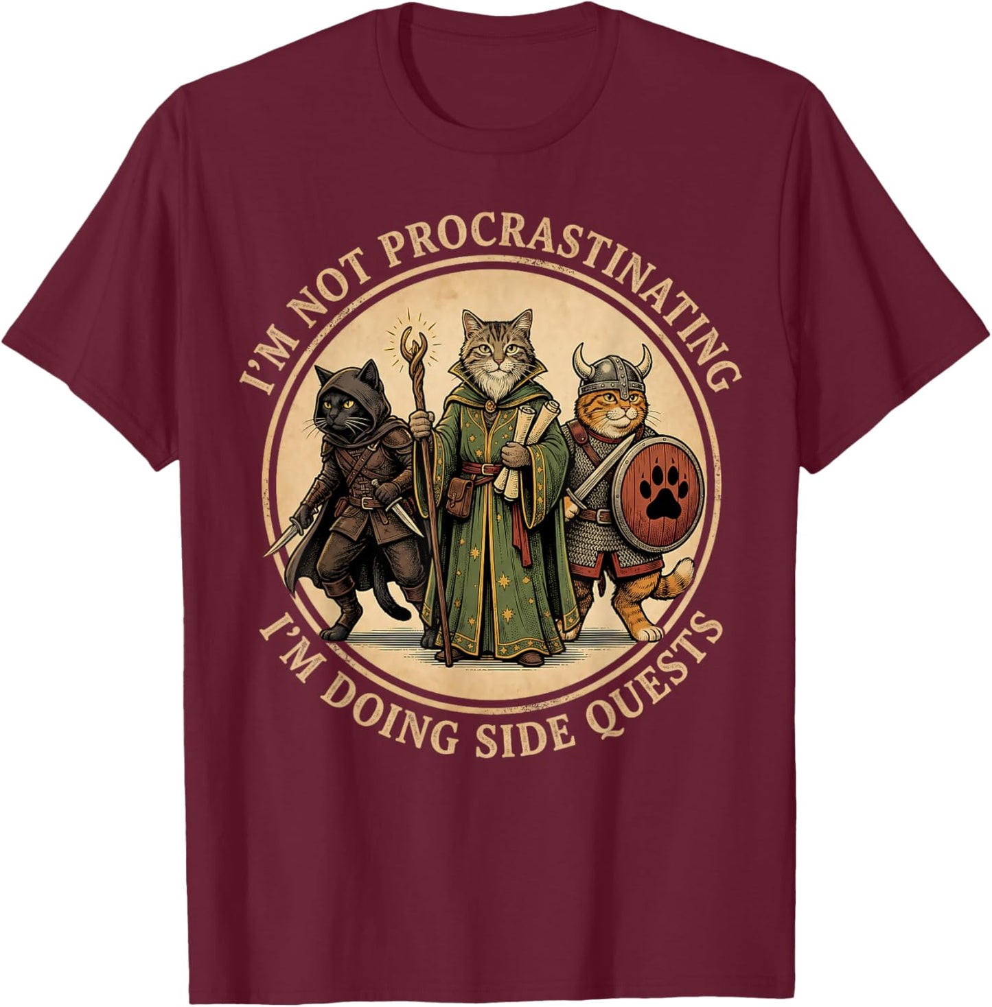 RPG Gamer I'm Not Procrastinating Side Quests Video Game T-Shirt - T-Shirt | Maroon